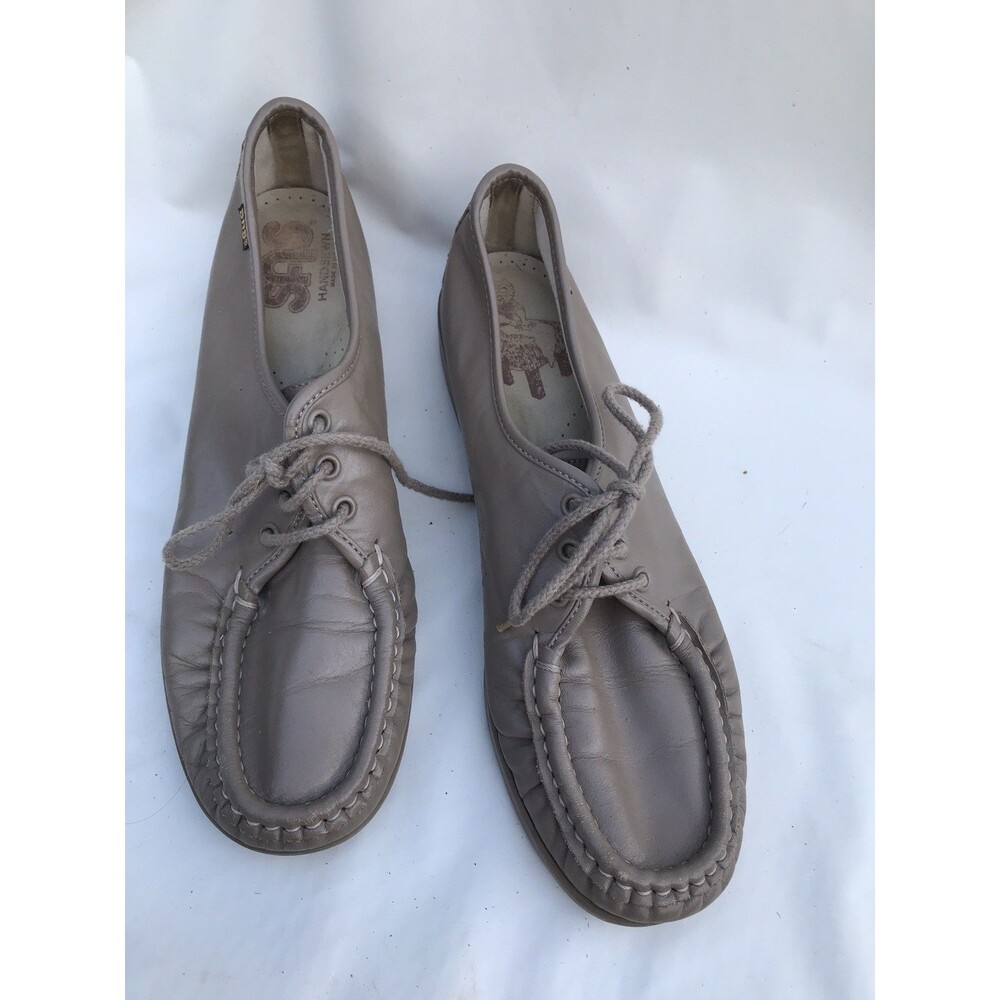 SAS Siesta Shoes Womens 9.5 Tan Brown Leather Moc Toe Walking Lace Up Comfort